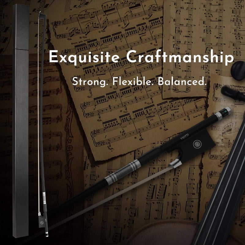 Viotti Carbon Fiber Violin Bow, Hand Crafted by Professional Violin & Bow Makers, Strong, Stiff & Well Balanced, Made with Mongolian Horse Hair, For Violinists & Fiddlers of All Skill Levels - Image 4